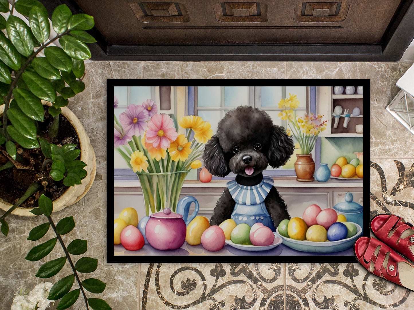 Decorating Easter Black Poodle Doormat