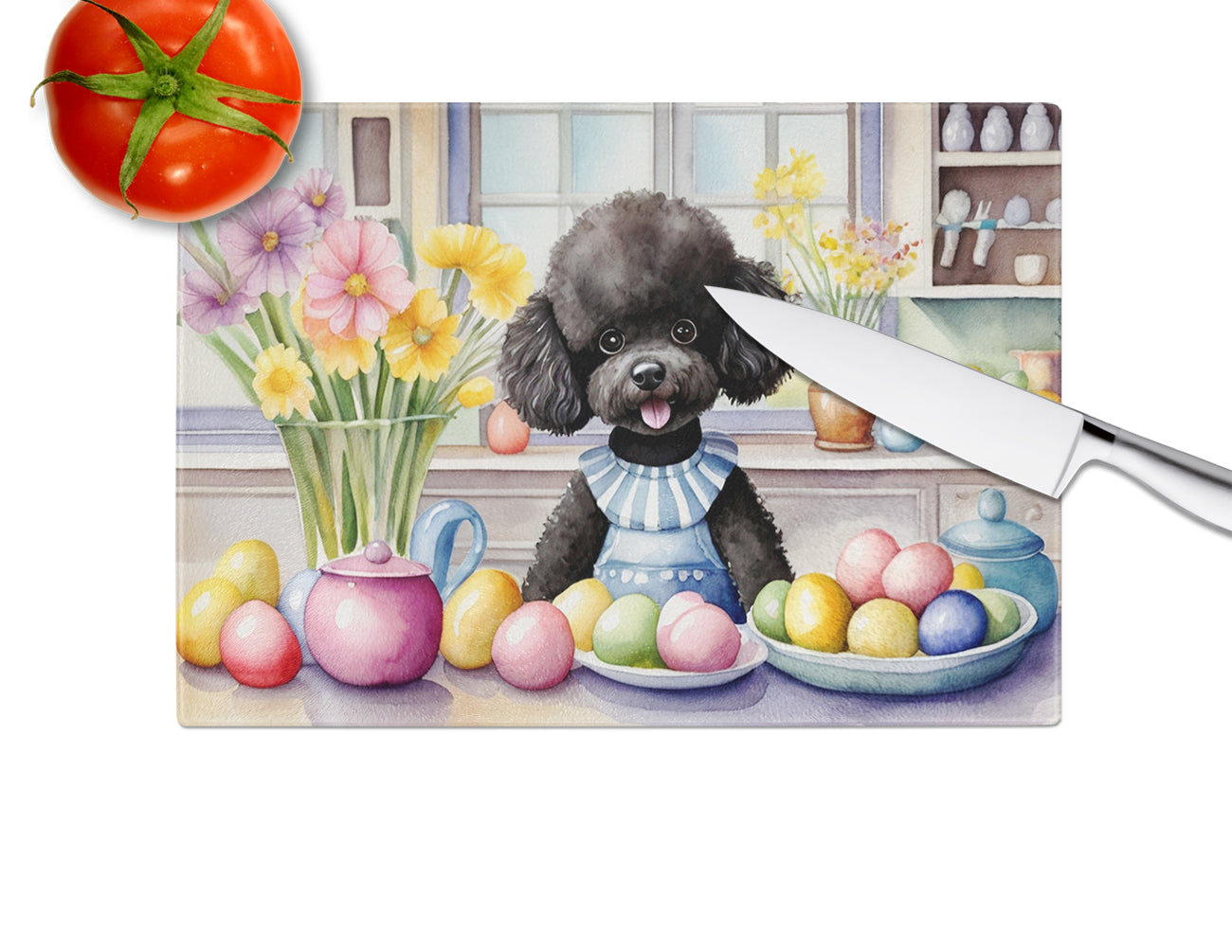 Decorating Easter Black Poodle Glass Cutting Board