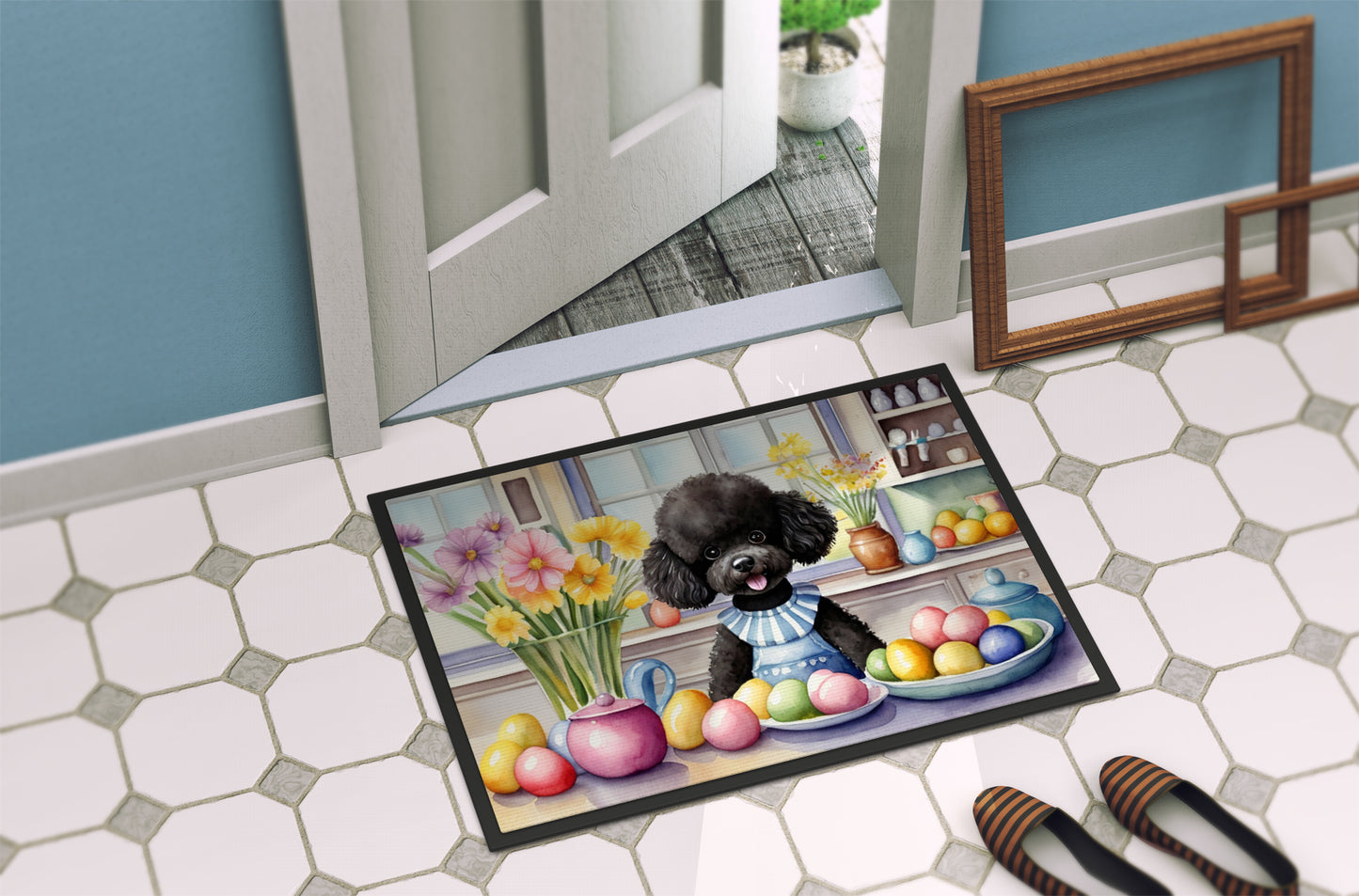 Decorating Easter Black Poodle Doormat