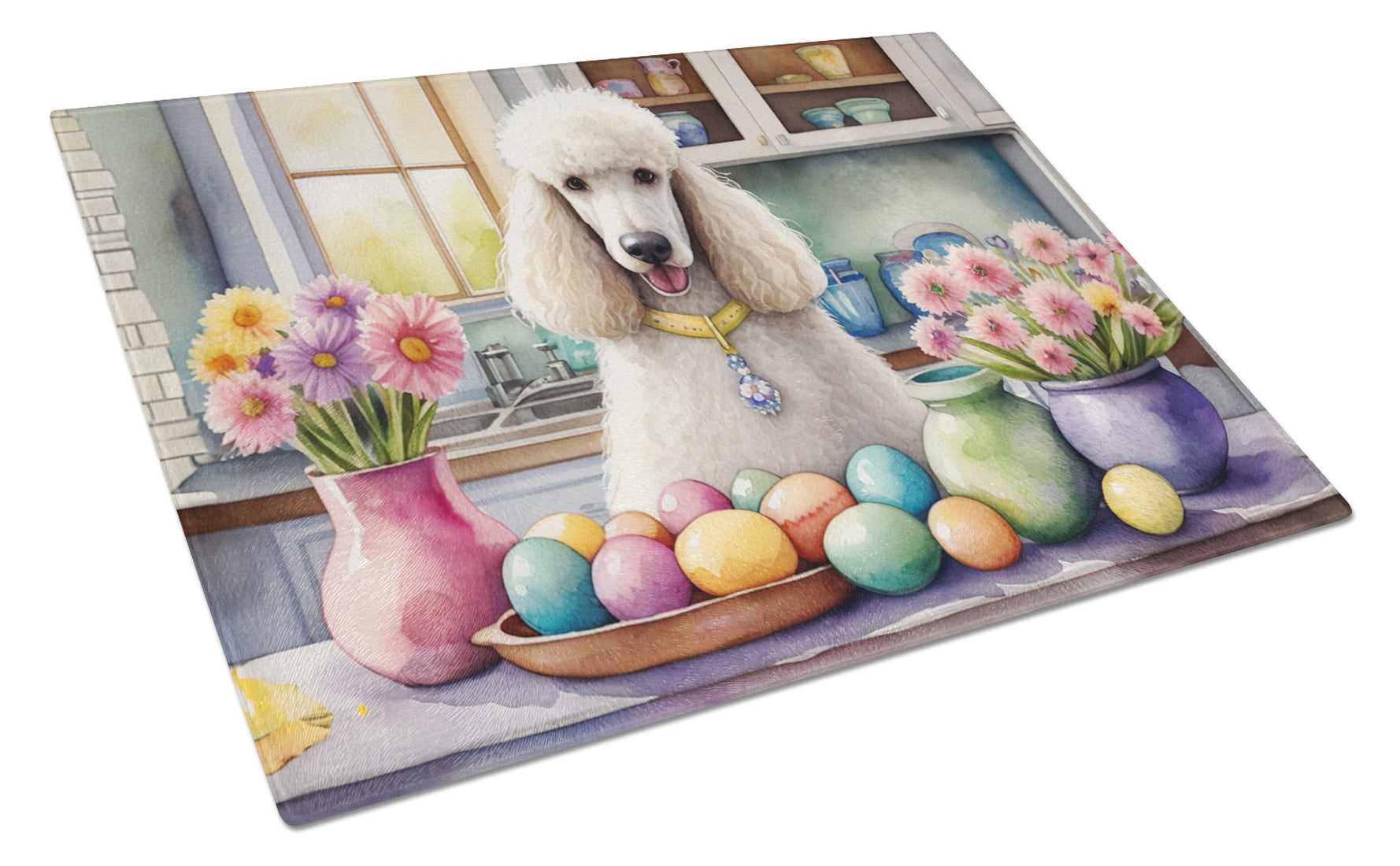 Buy this Decorating Easter White Poodle Glass Cutting Board