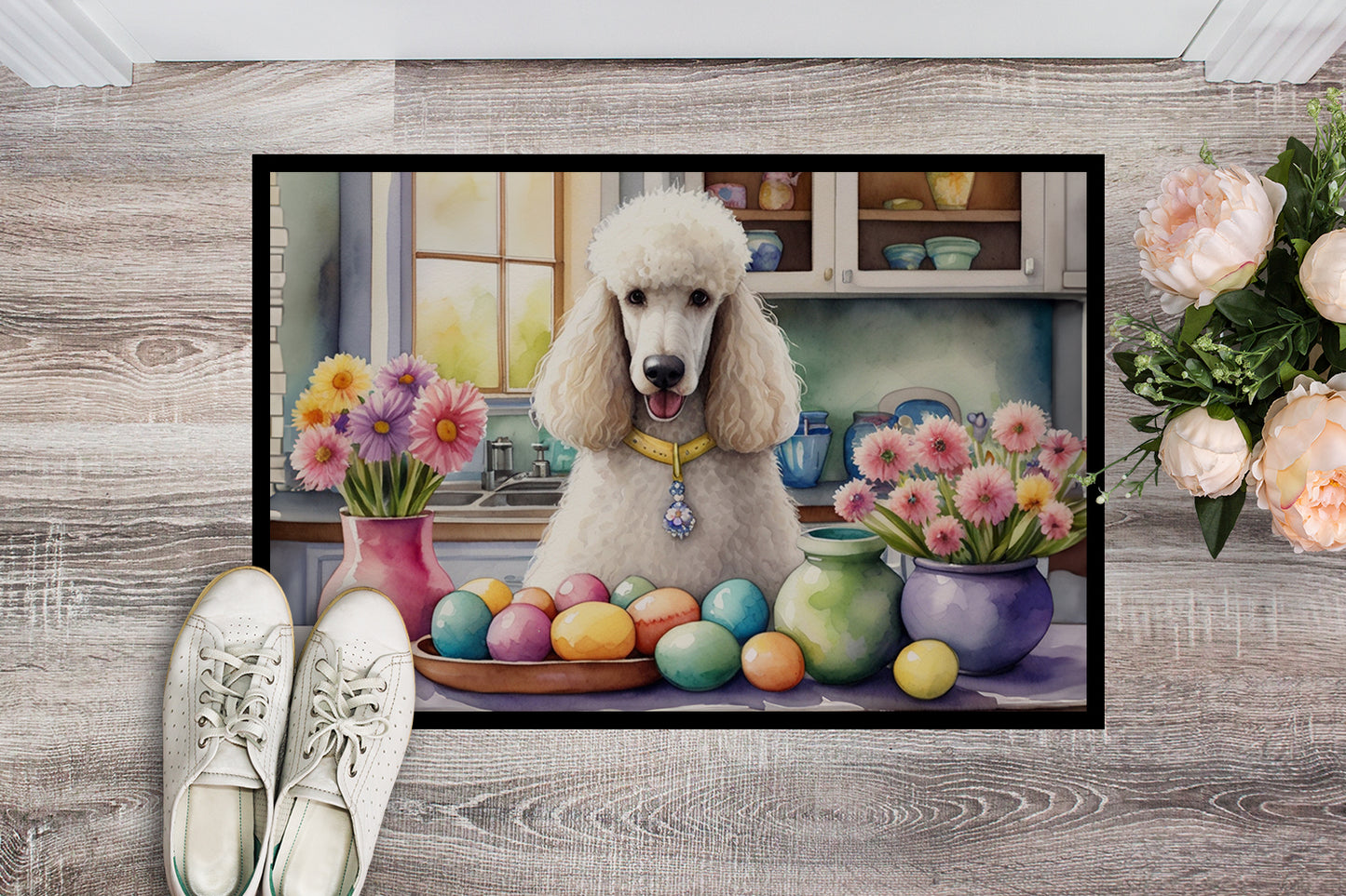 Decorating Easter White Poodle Doormat