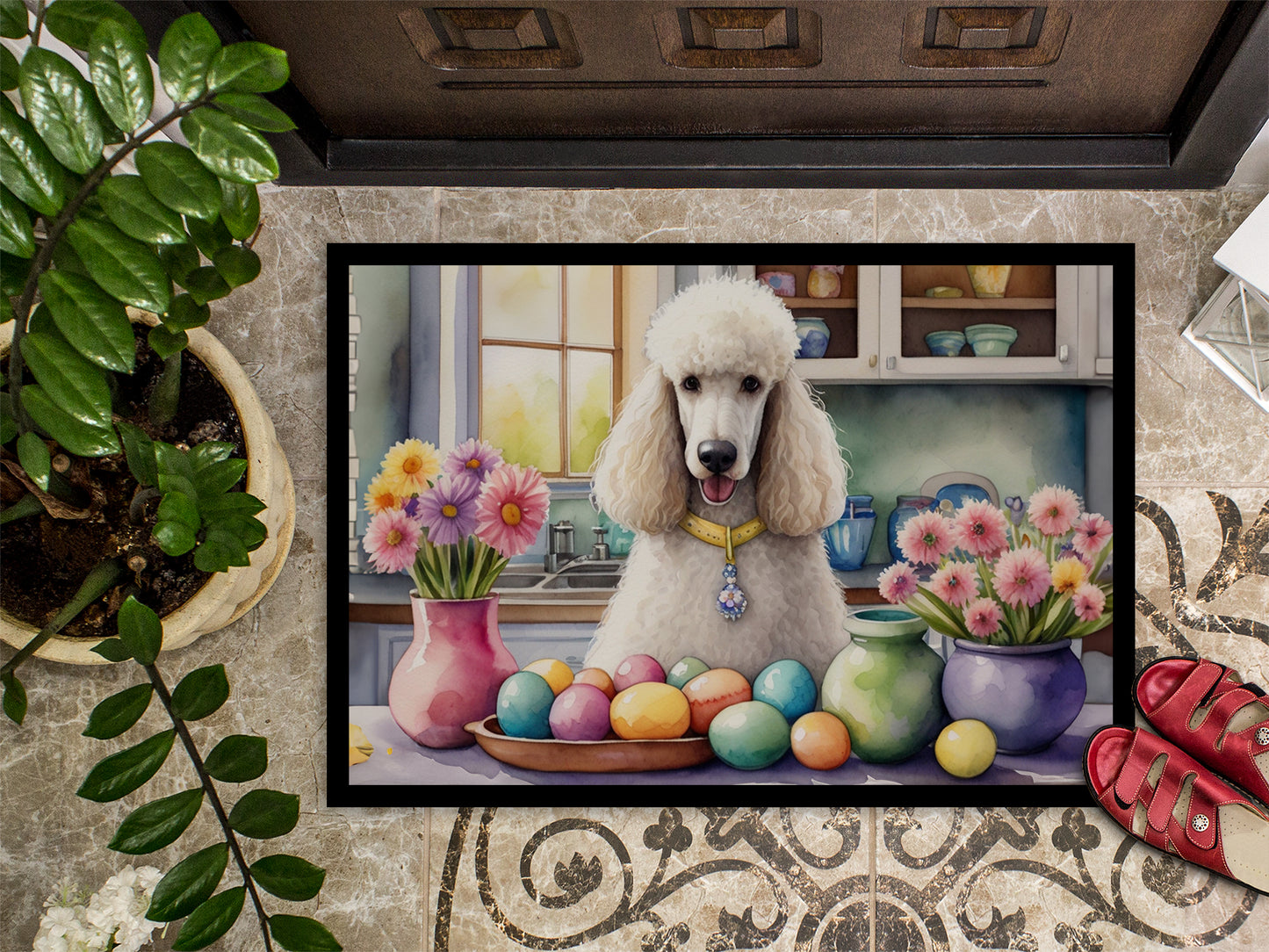 Decorating Easter White Poodle Doormat