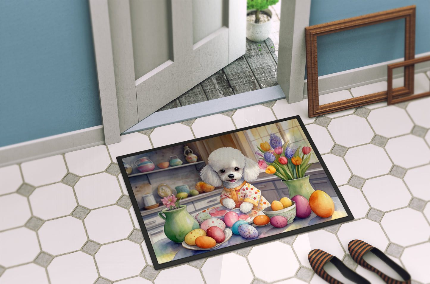 Decorating Easter White Poodle Doormat