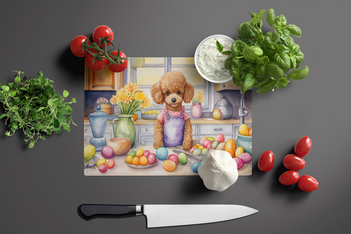 Decorating Easter Poodle Glass Cutting Board