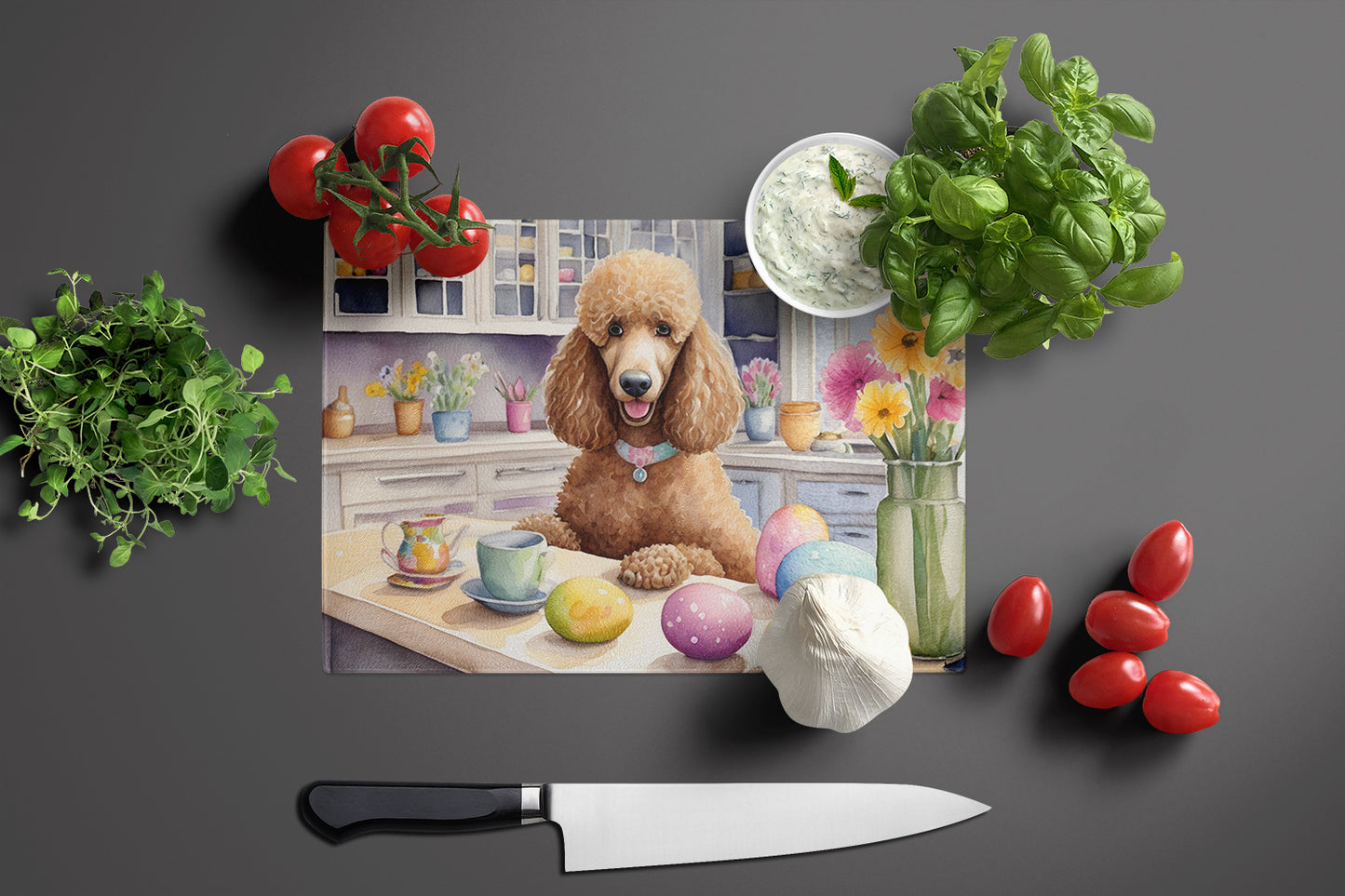 Decorating Easter Poodle Glass Cutting Board