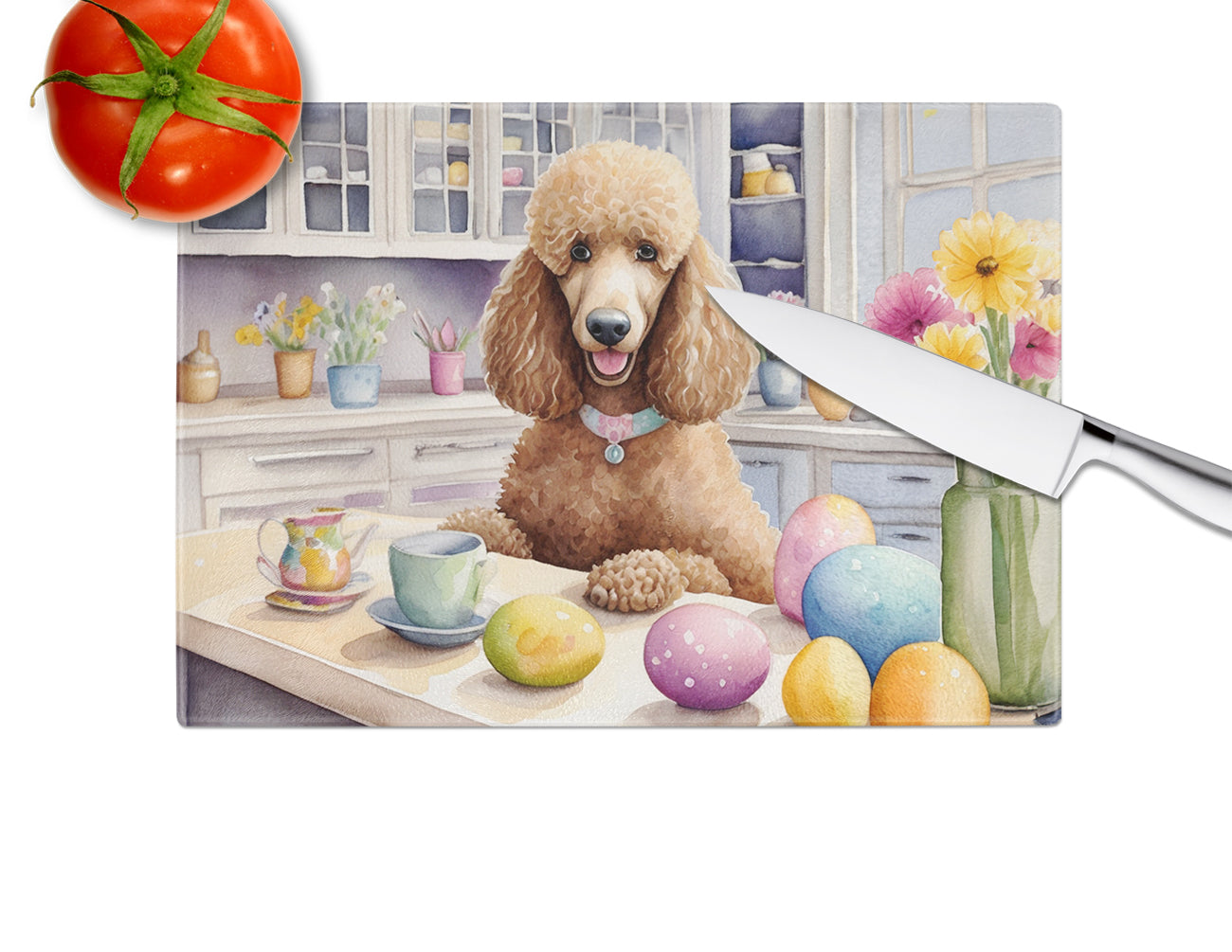 Decorating Easter Poodle Glass Cutting Board