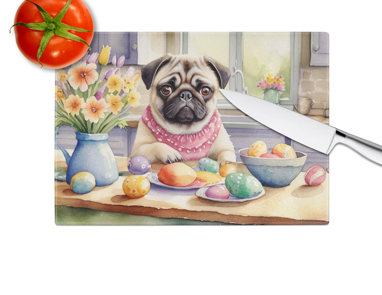 Decorating Easter Pug Glass Cutting Board