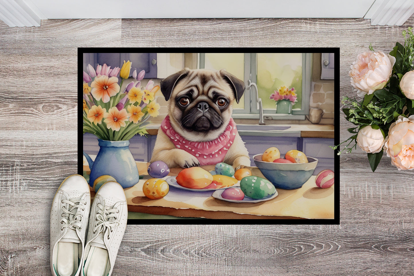 Decorating Easter Pug Doormat