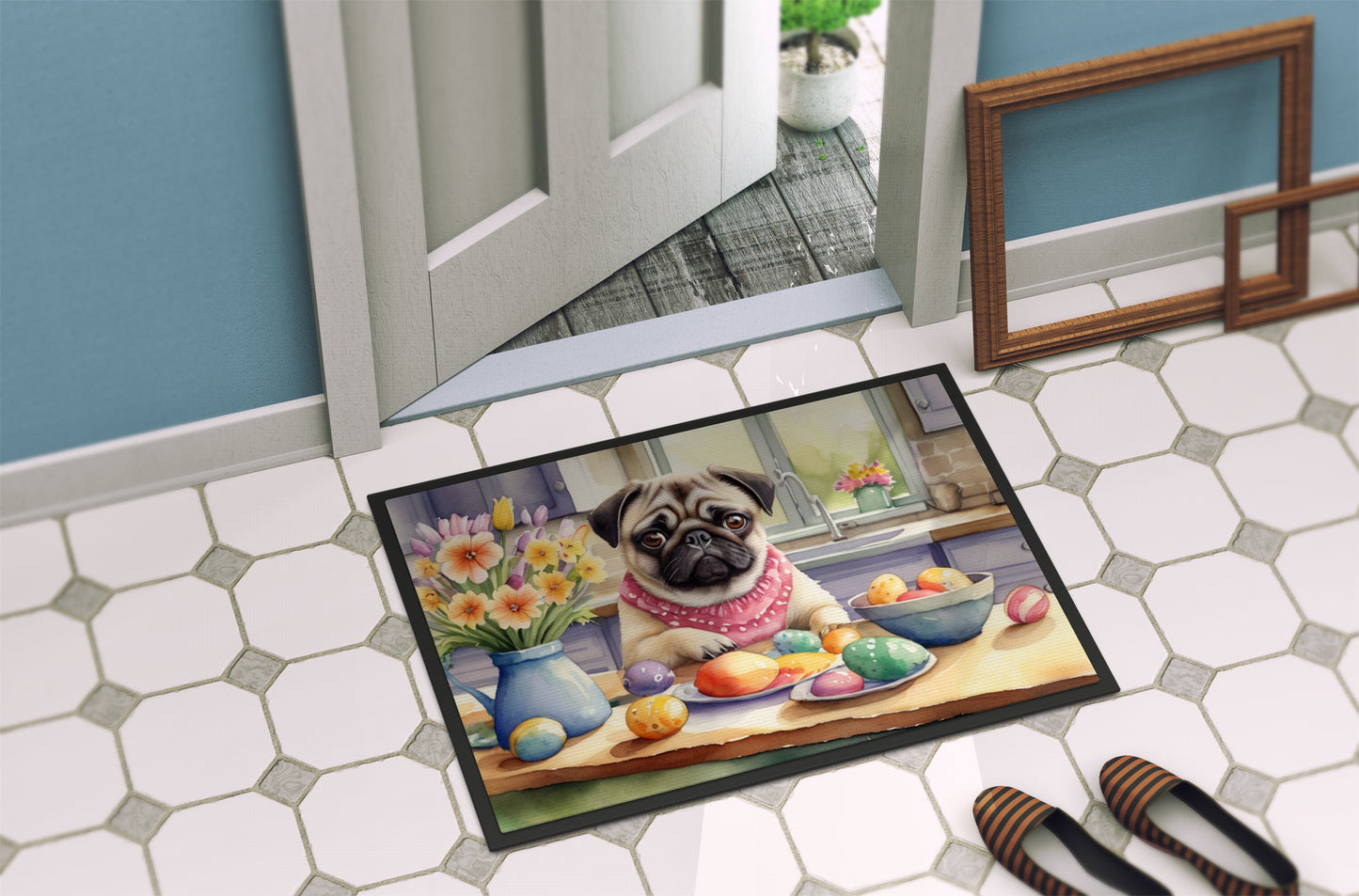 Decorating Easter Pug Doormat