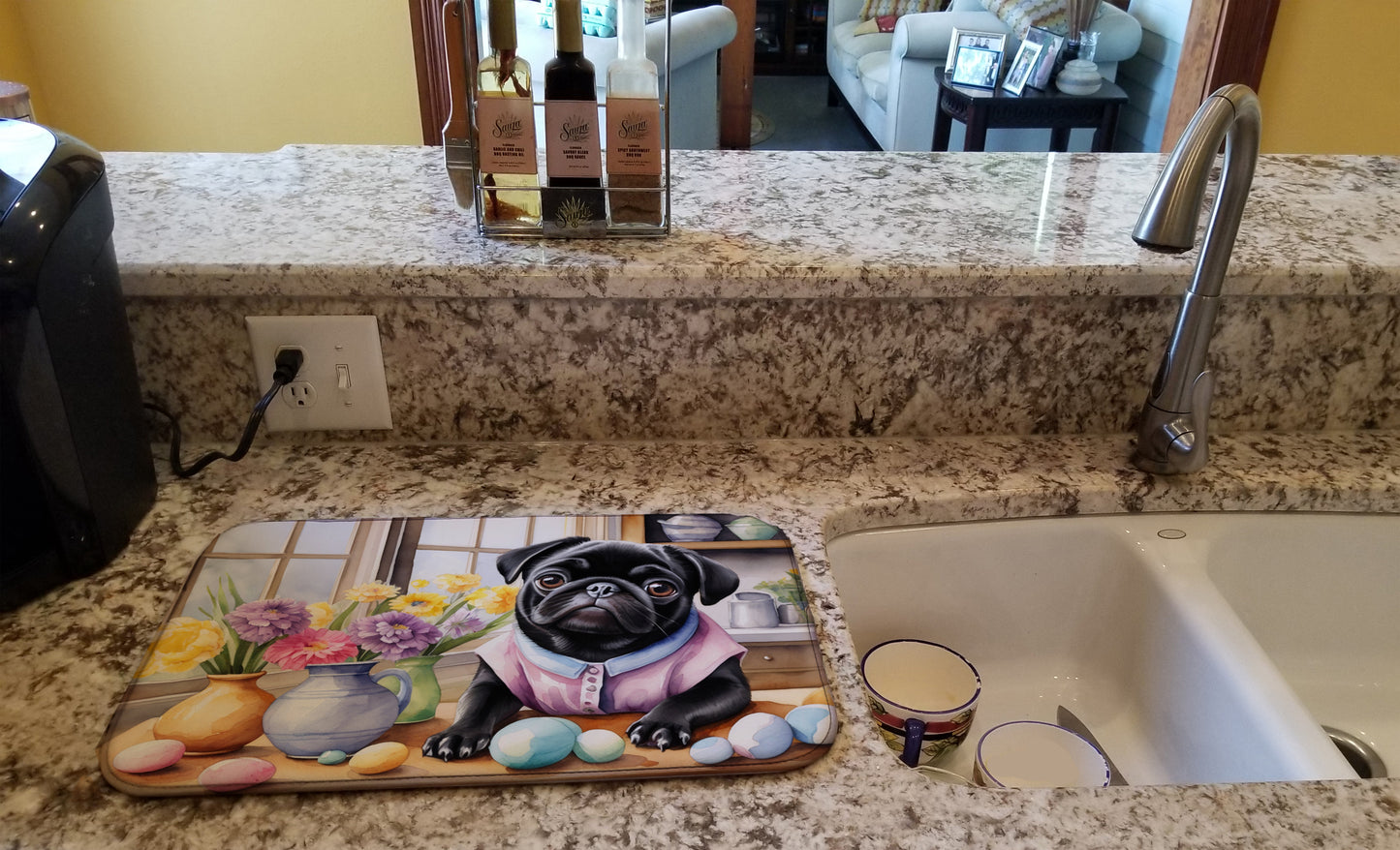 Decorating Easter Pug Dish Drying Mat