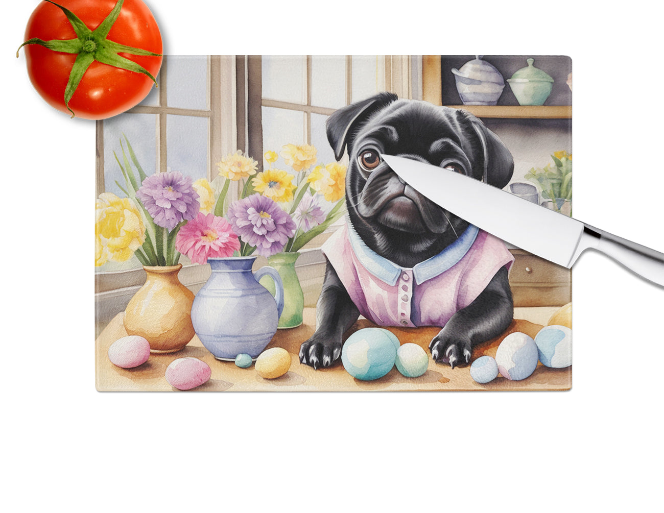 Decorating Easter Pug Glass Cutting Board