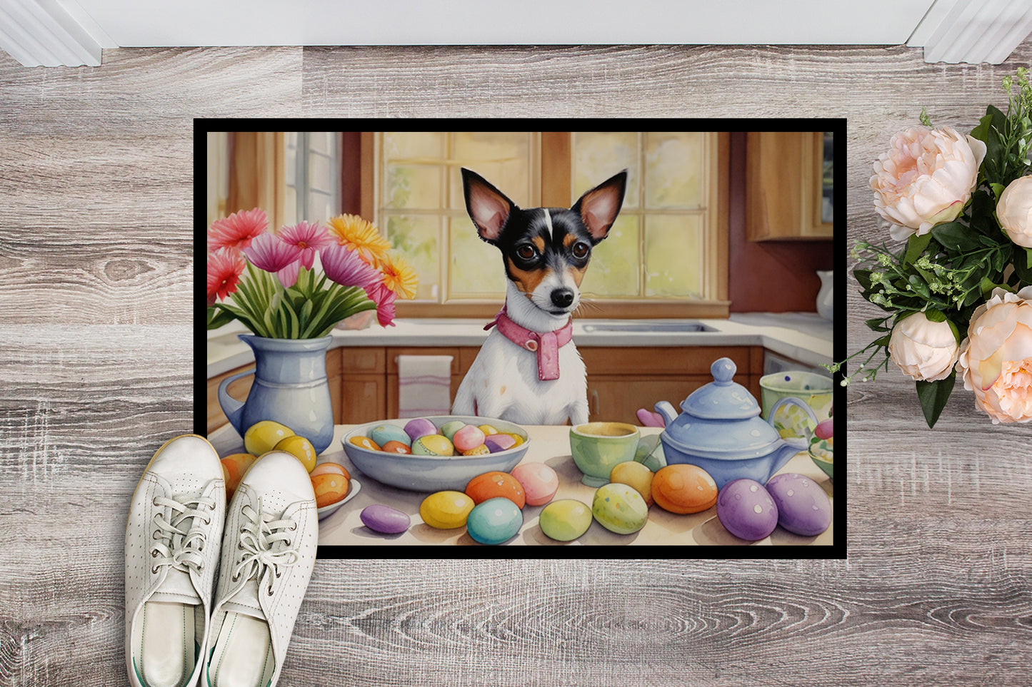 Decorating Easter Rat Terrier Doormat