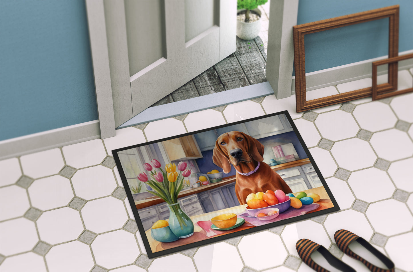 Decorating Easter Redbone Coonhound Doormat