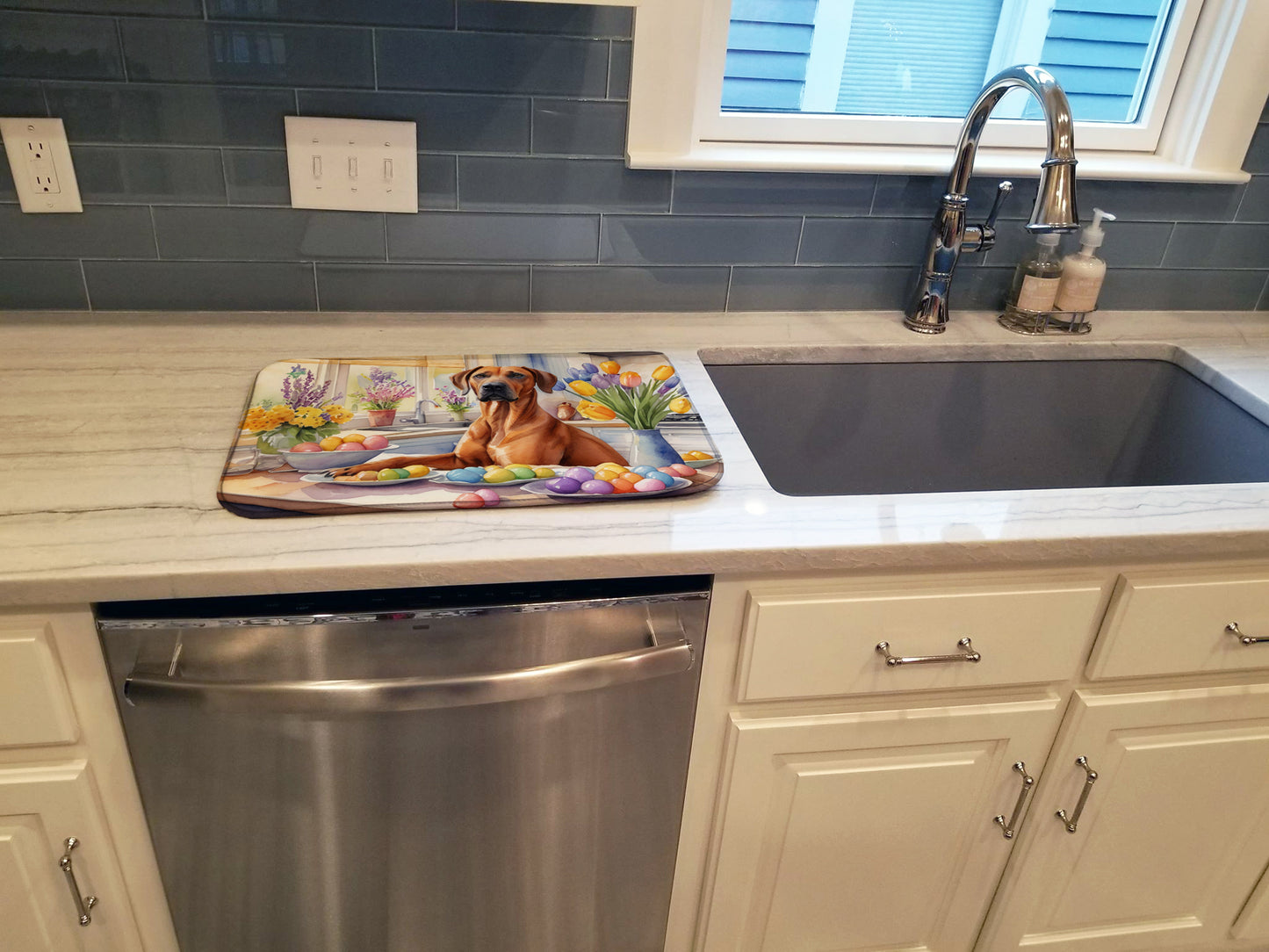 Decorating Easter Rhodesian Ridgeback Dish Drying Mat