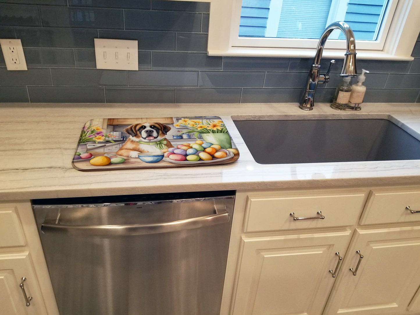 Decorating Easter Saint Bernard Dish Drying Mat