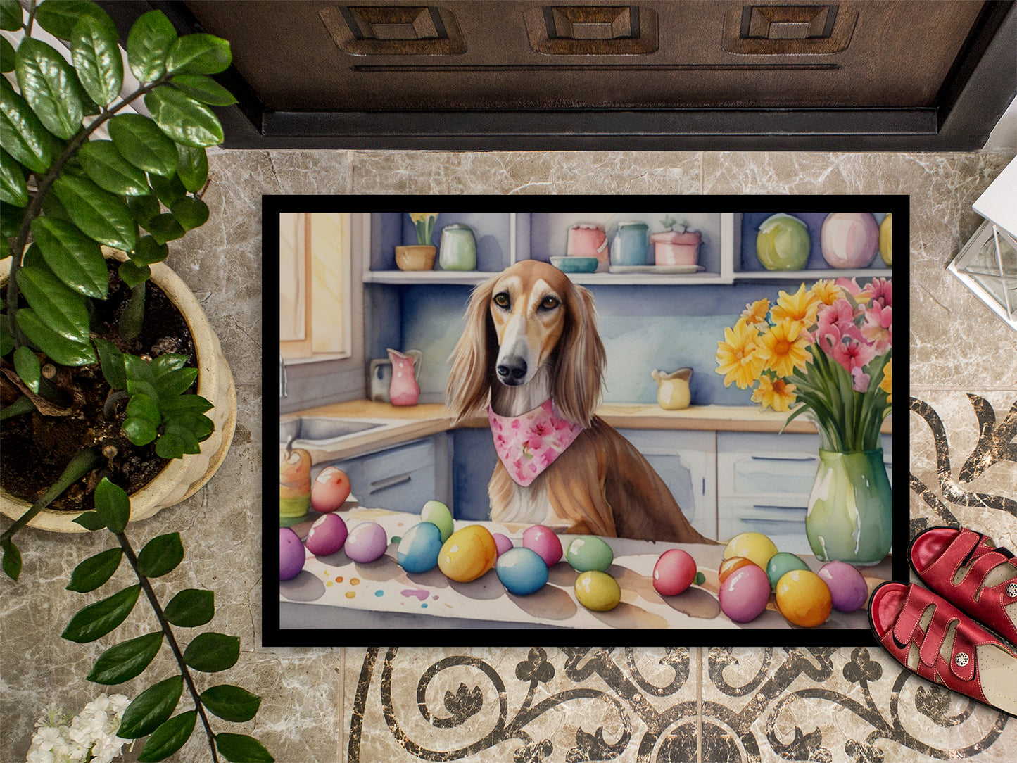 Decorating Easter Saluki Doormat