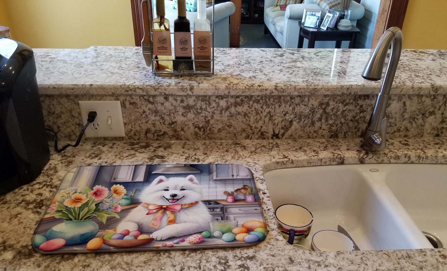 Decorating Easter Samoyed Dish Drying Mat