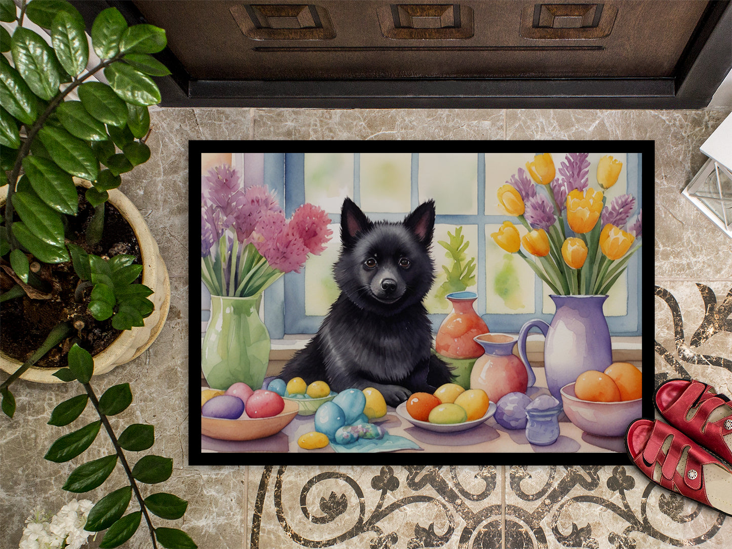 Decorating Easter Schipperke Doormat