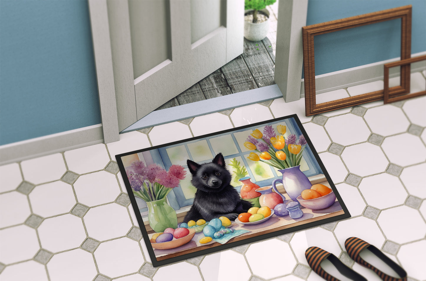 Decorating Easter Schipperke Doormat