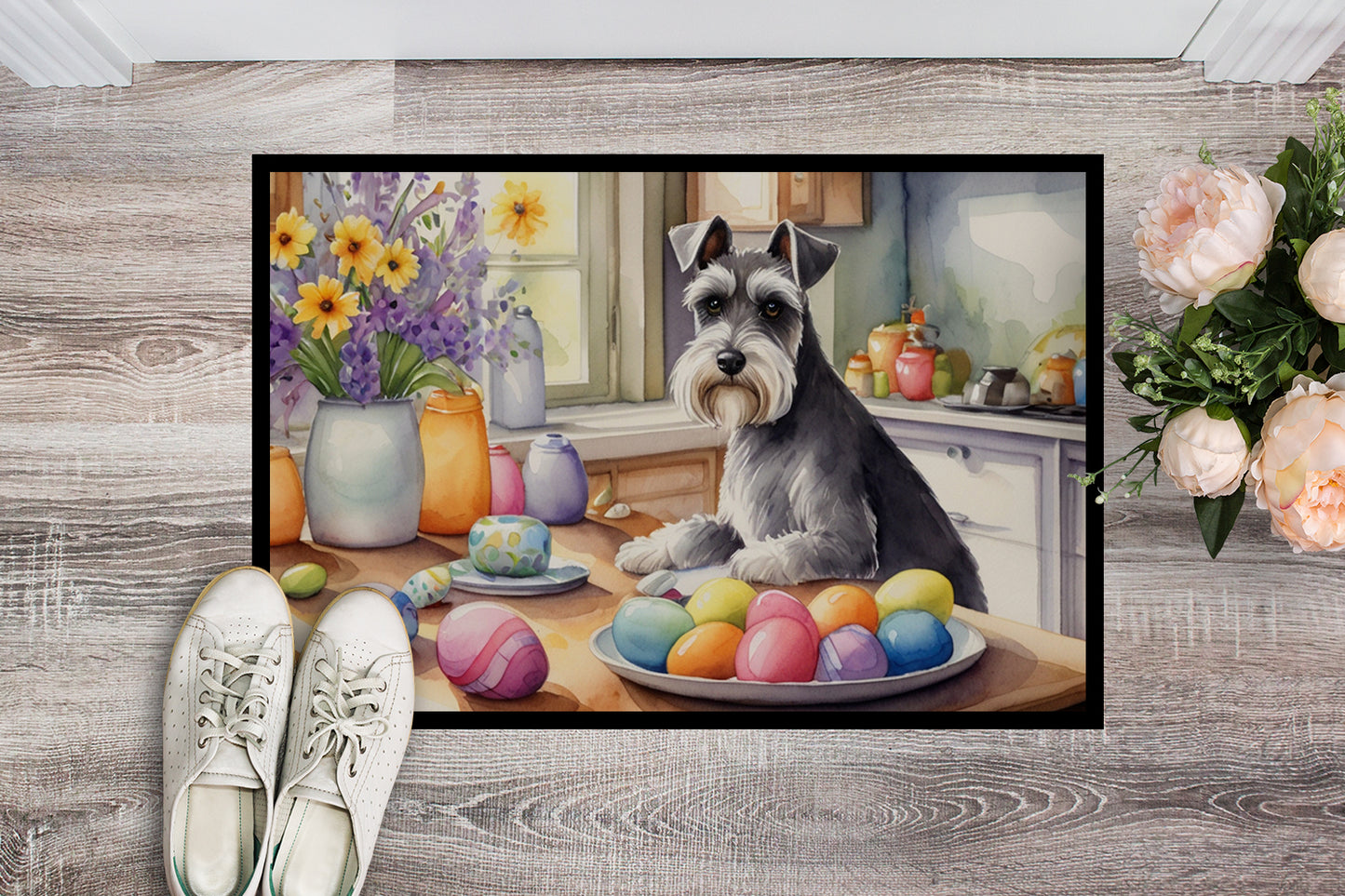 Decorating Easter Schnauzer Doormat