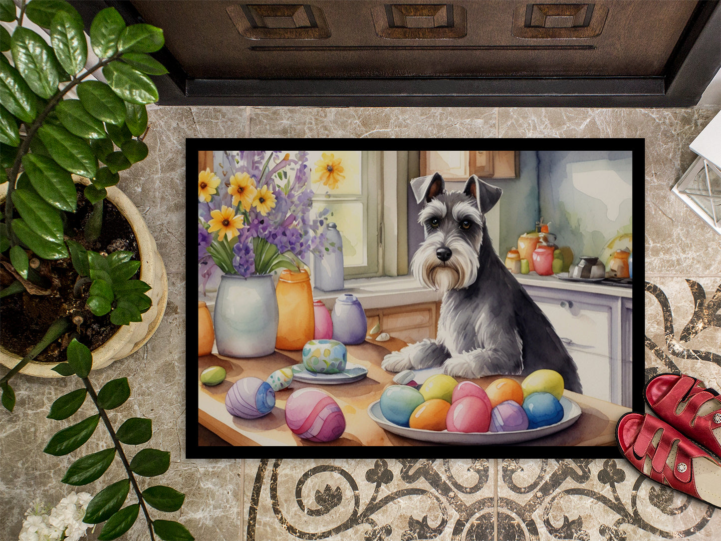 Decorating Easter Schnauzer Doormat