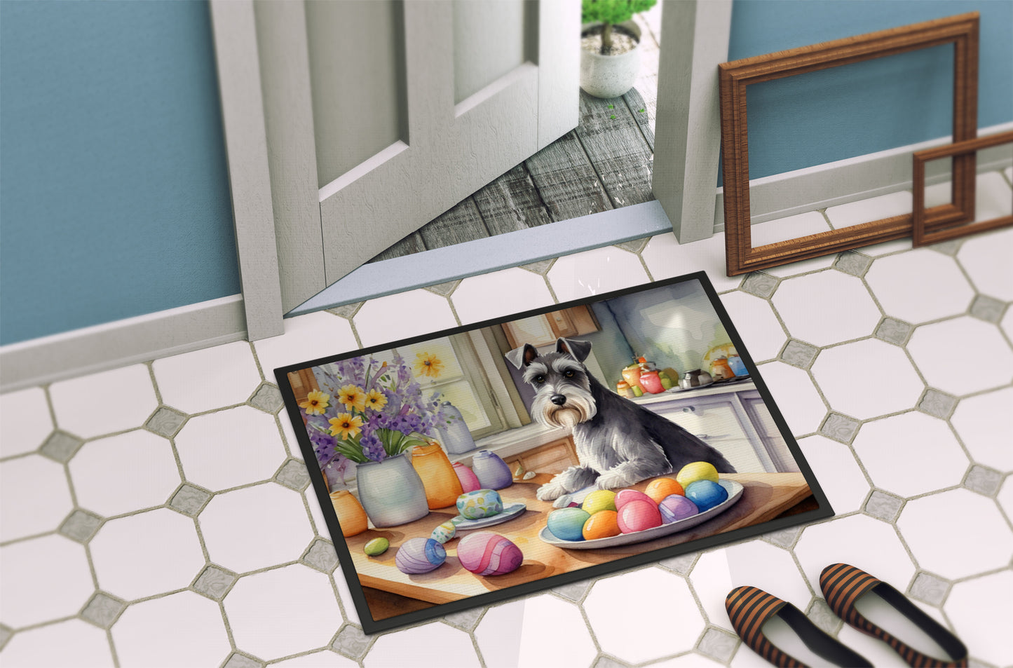 Decorating Easter Schnauzer Doormat