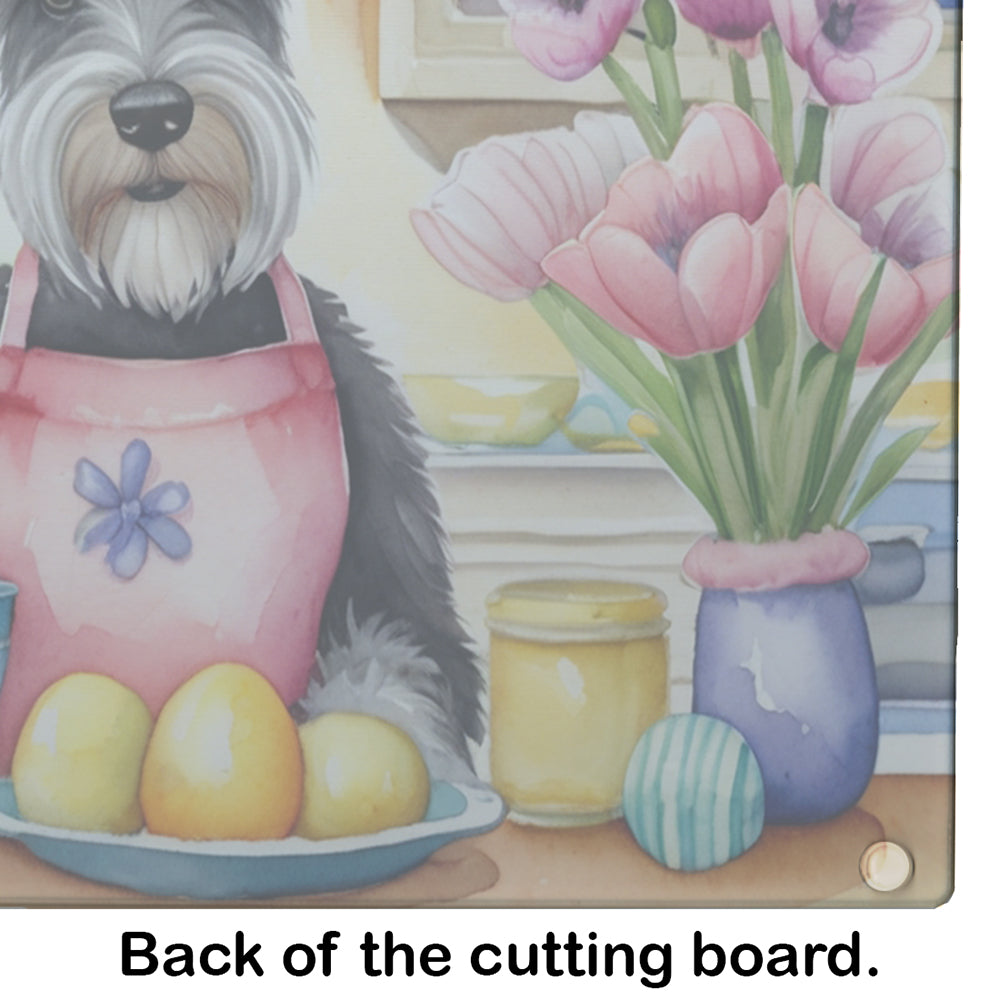 Decorating Easter Schnauzer Glass Cutting Board