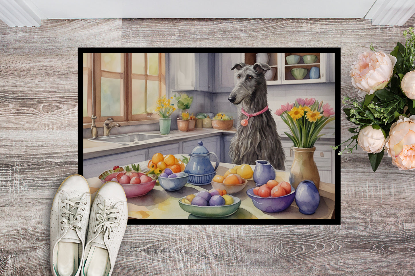 Decorating Easter Scottish Deerhound Doormat