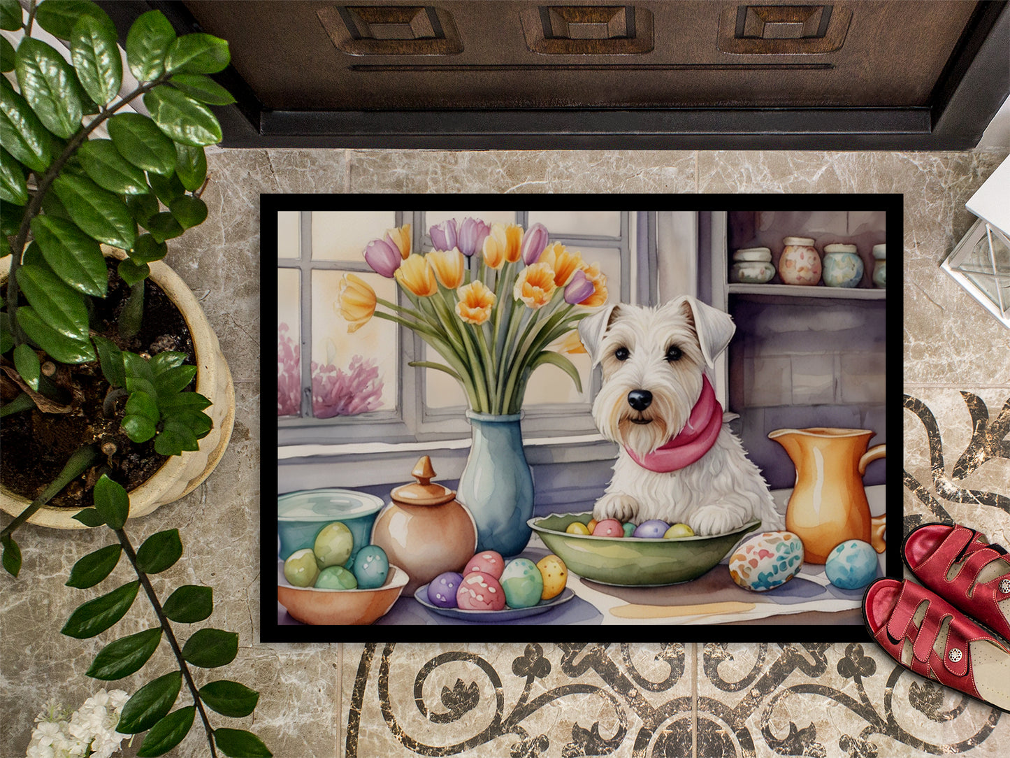 Decorating Easter Sealyham Terrier Doormat