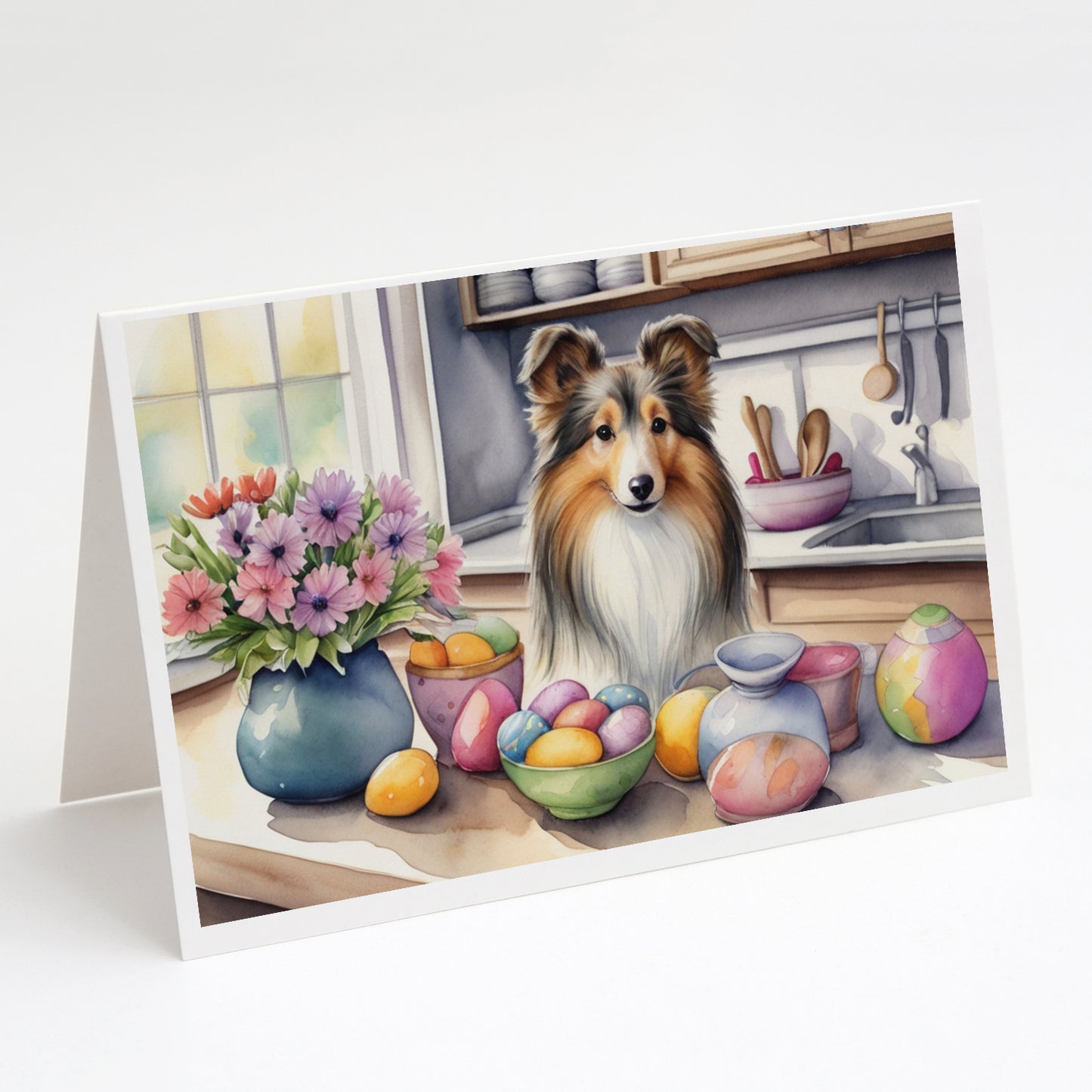 Buy this Decorating Easter Sheltie Greeting Cards Pack of 8