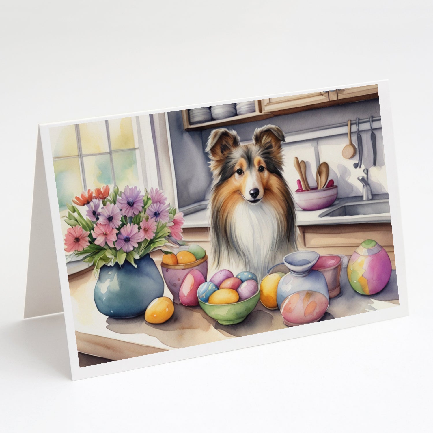 Buy this Decorating Easter Sheltie Greeting Cards Pack of 8