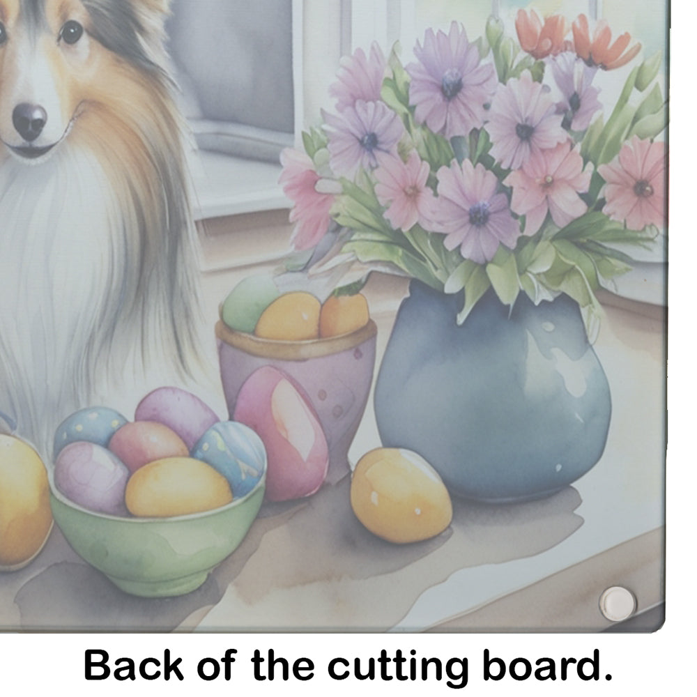 Decorating Easter Sheltie Glass Cutting Board