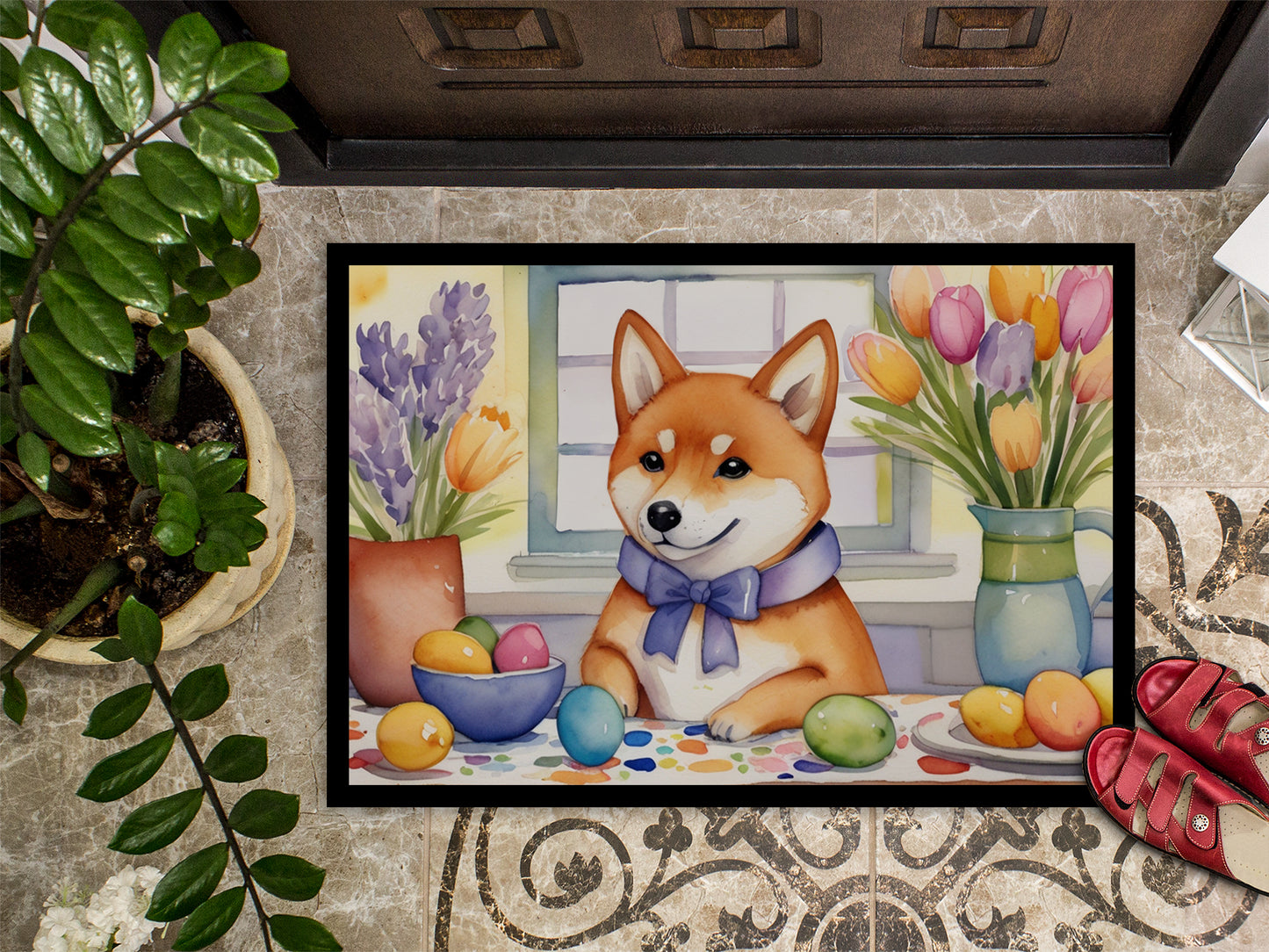 Decorating Easter Shiba Inu Doormat