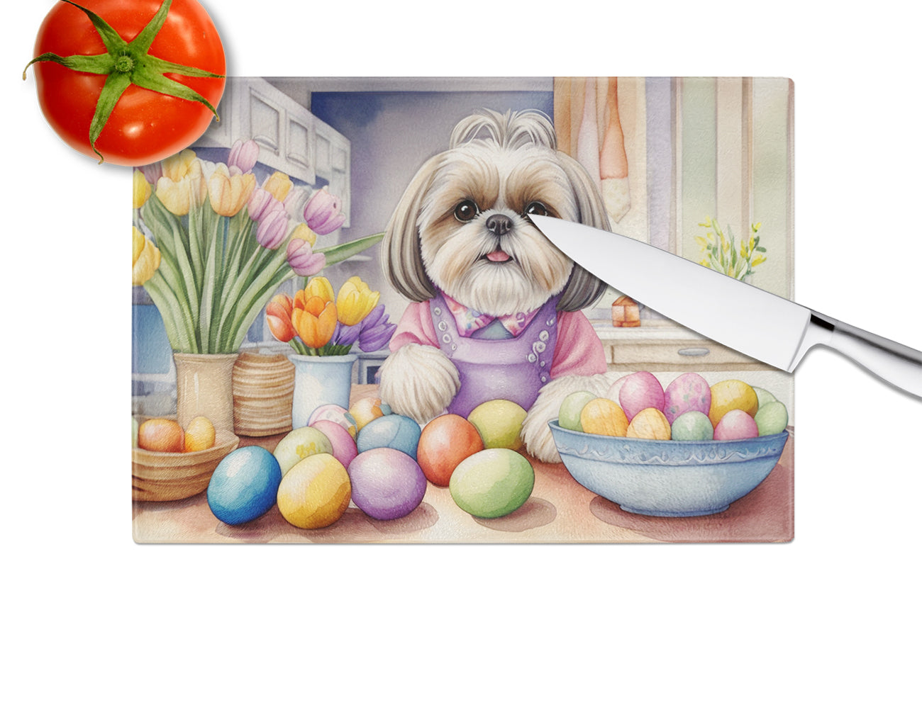 Decorating Easter Shih Tzu Glass Cutting Board