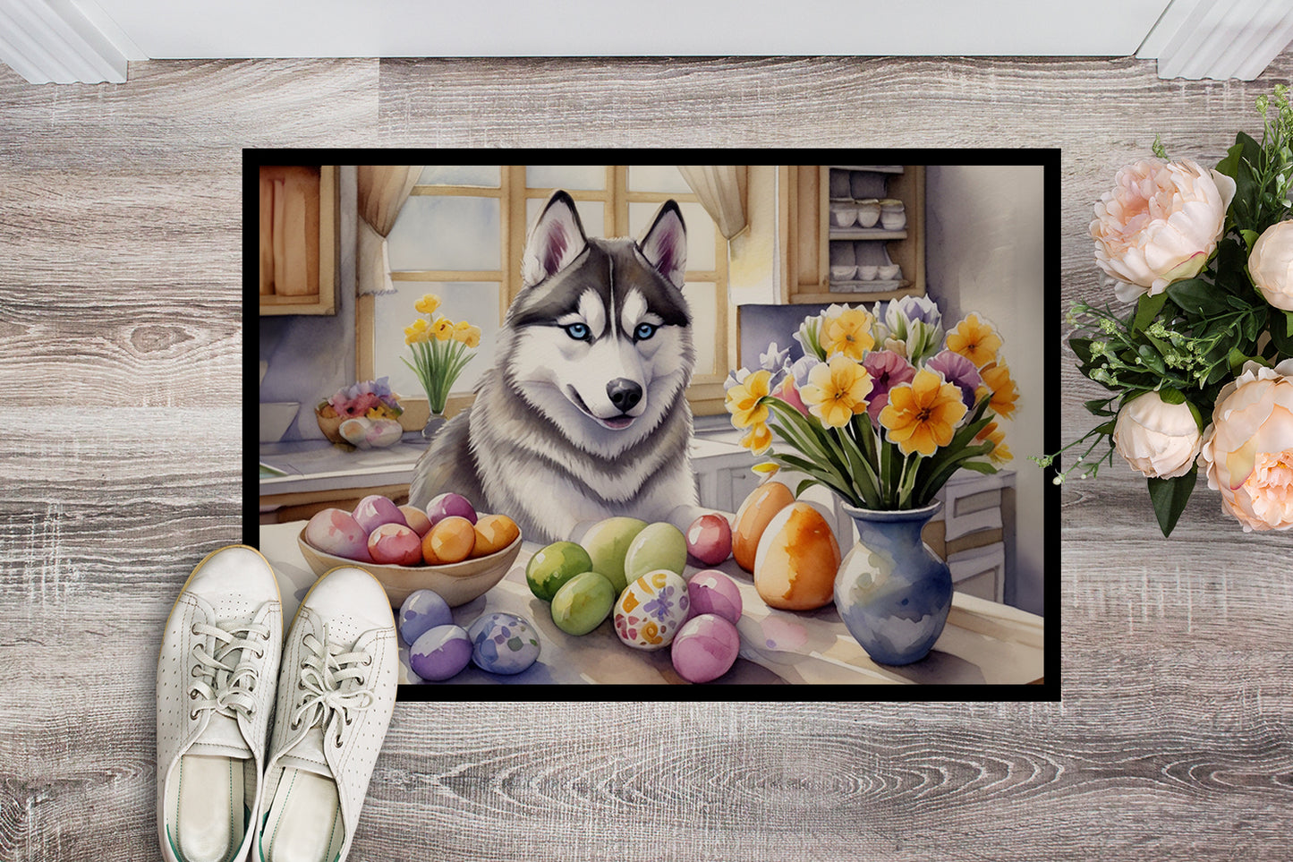 Decorating Easter Siberian Husky Doormat