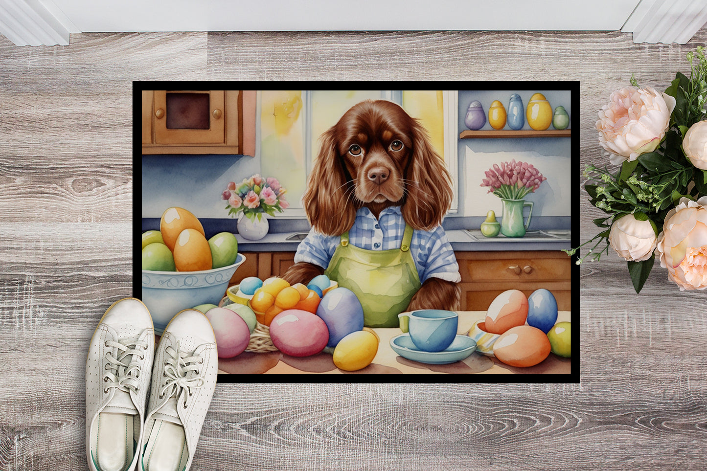 Decorating Easter Sussex Spaniel Doormat