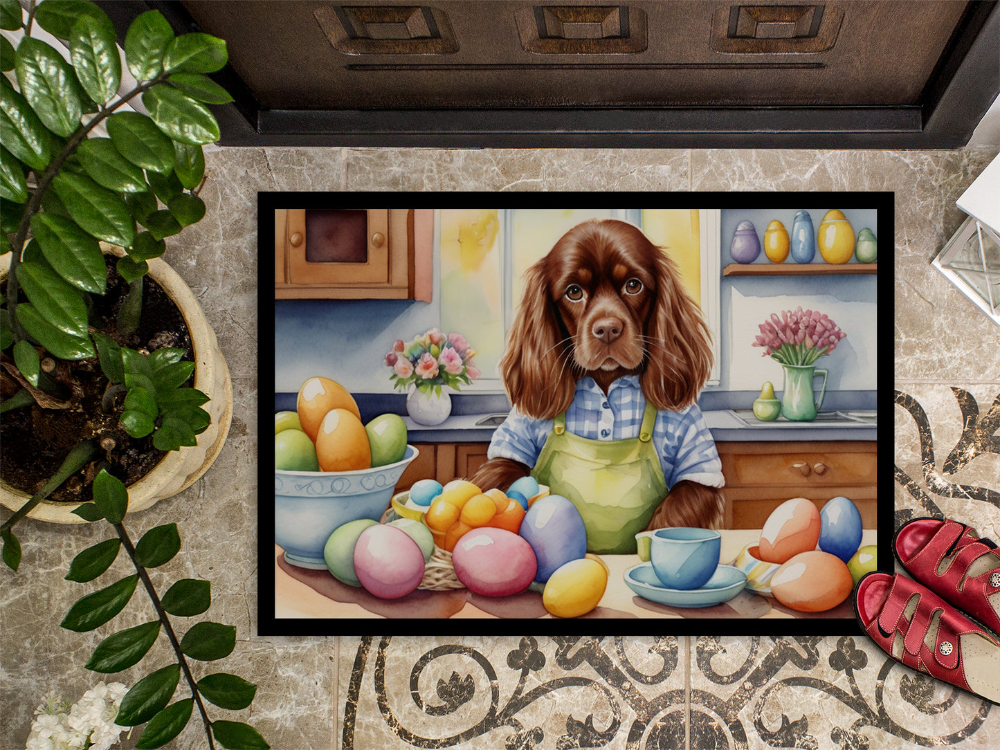 Decorating Easter Sussex Spaniel Doormat