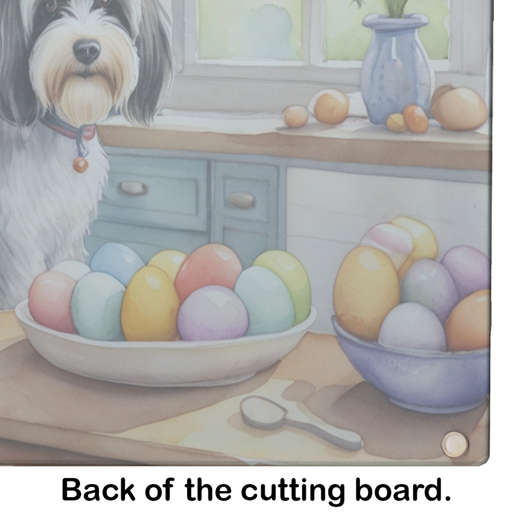 Decorating Easter Tibetan Terrier Glass Cutting Board