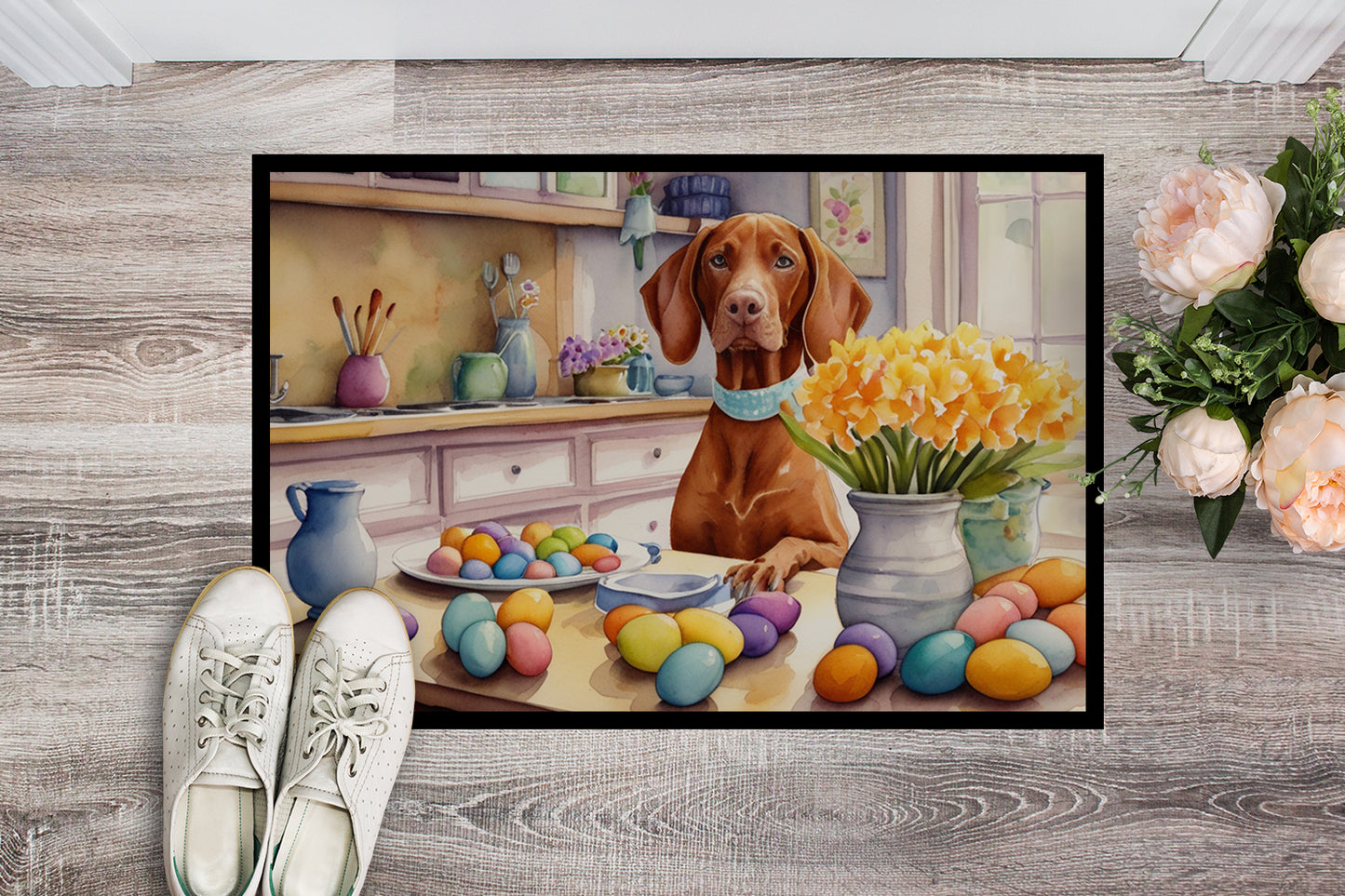 Decorating Easter Vizsla Doormat