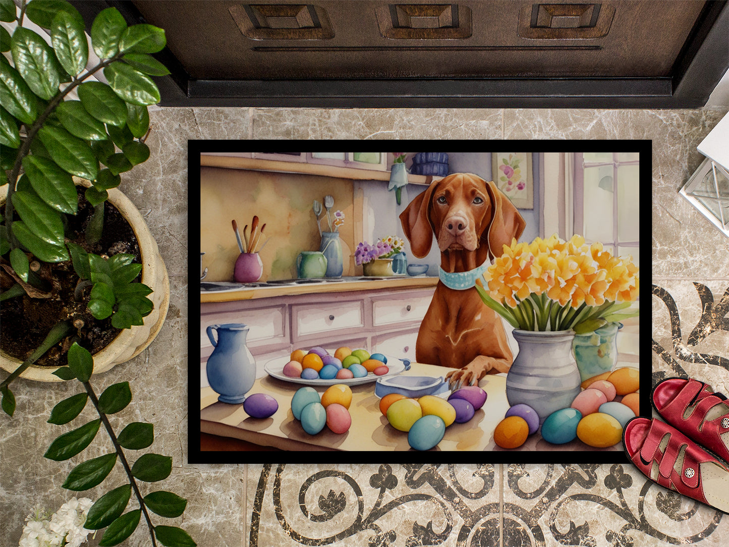 Decorating Easter Vizsla Doormat