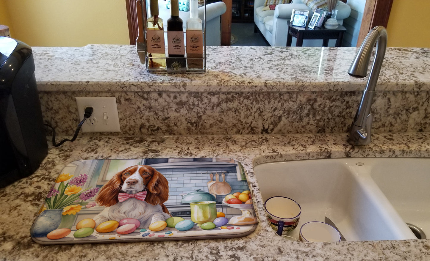 Decorating Easter Welsh Springer Spaniel Dish Drying Mat