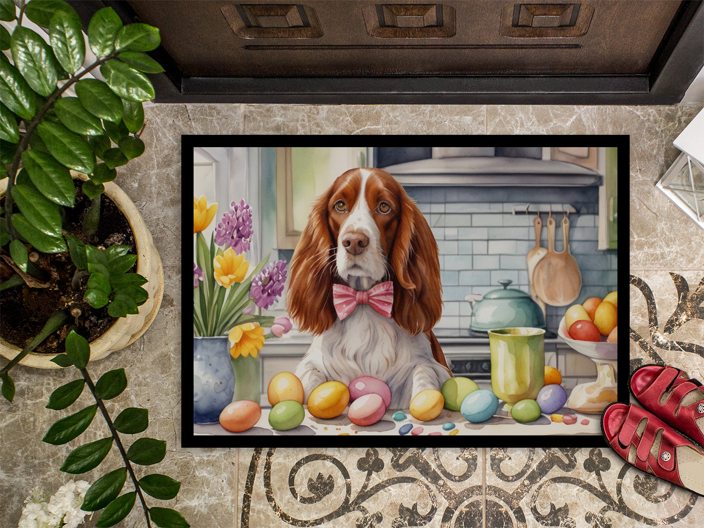 Decorating Easter Welsh Springer Spaniel Doormat