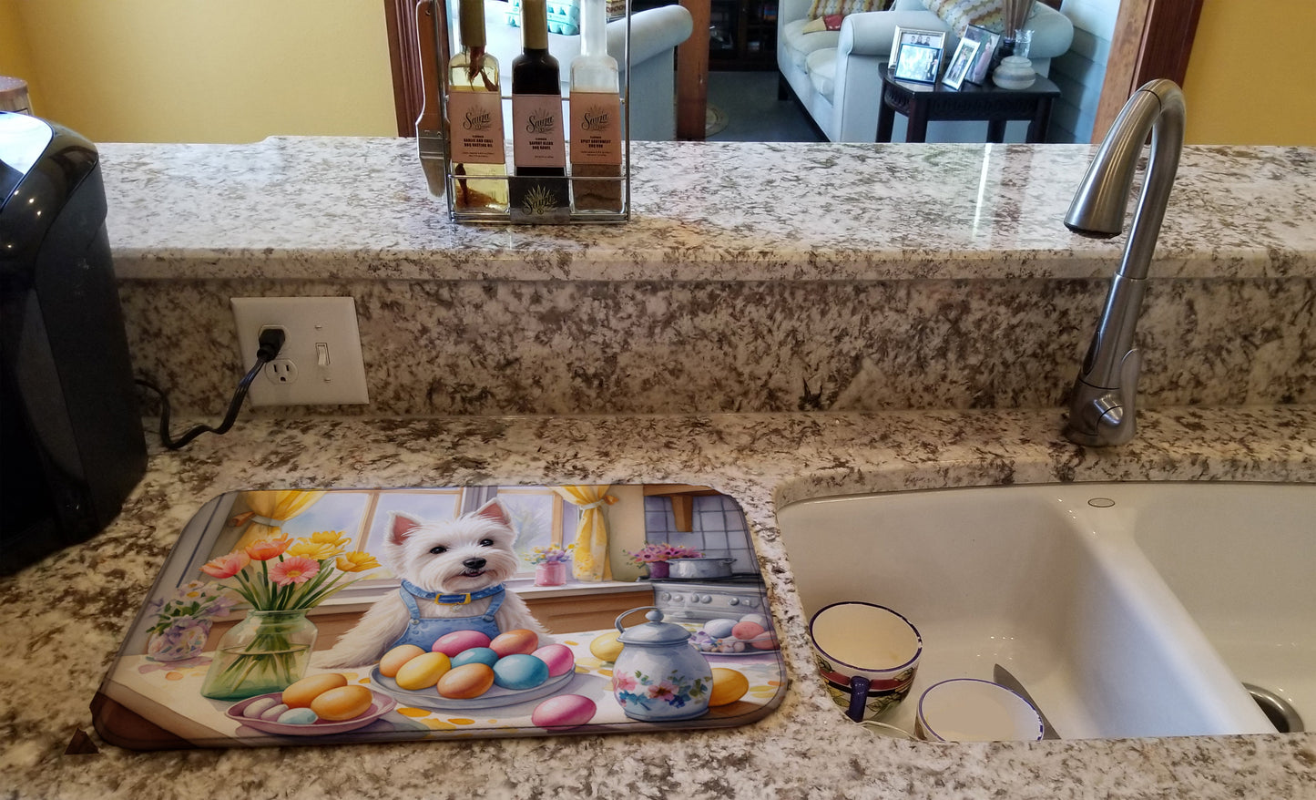 Decorating Easter Westie Dish Drying Mat