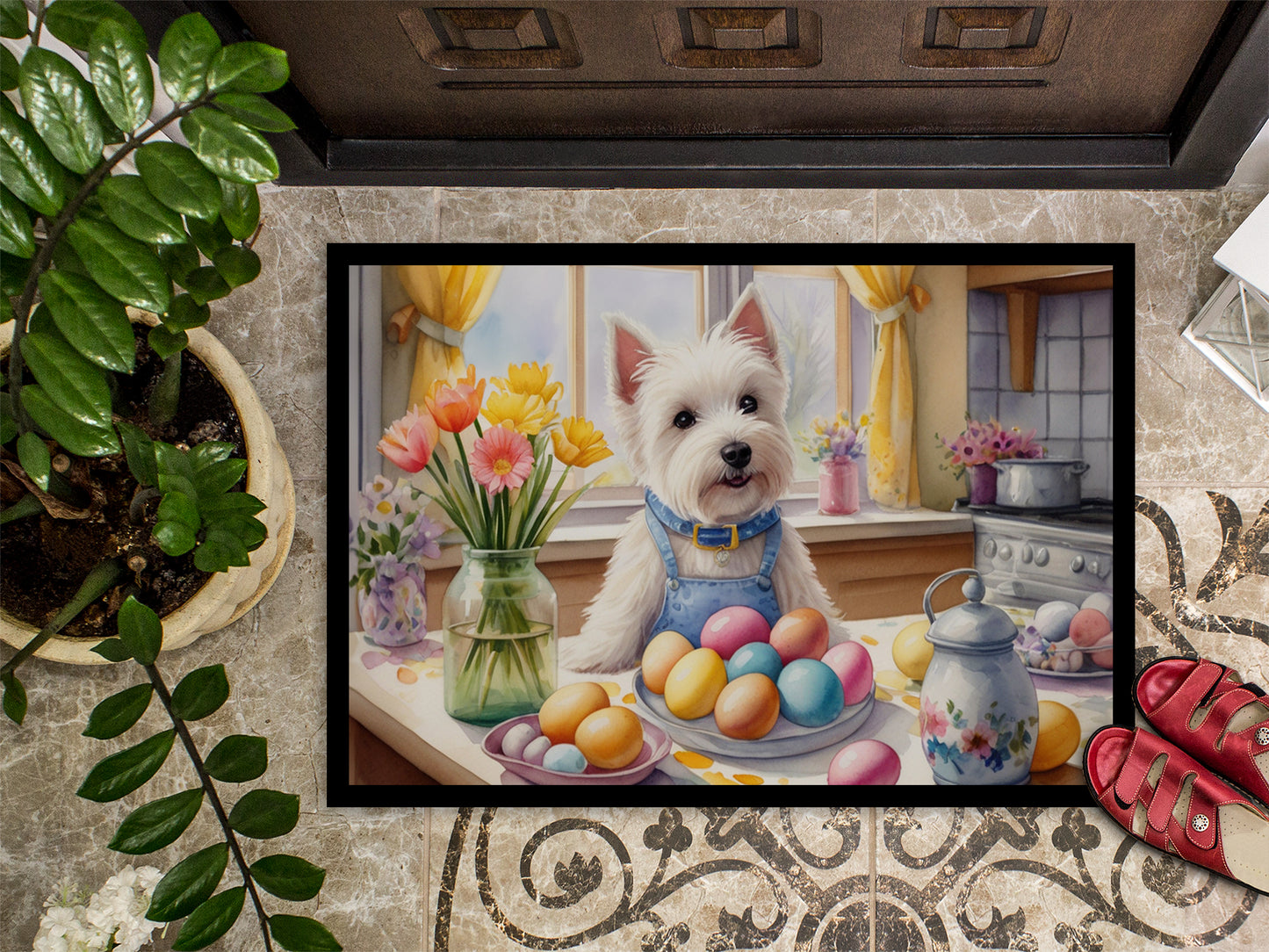 Decorating Easter Westie Doormat