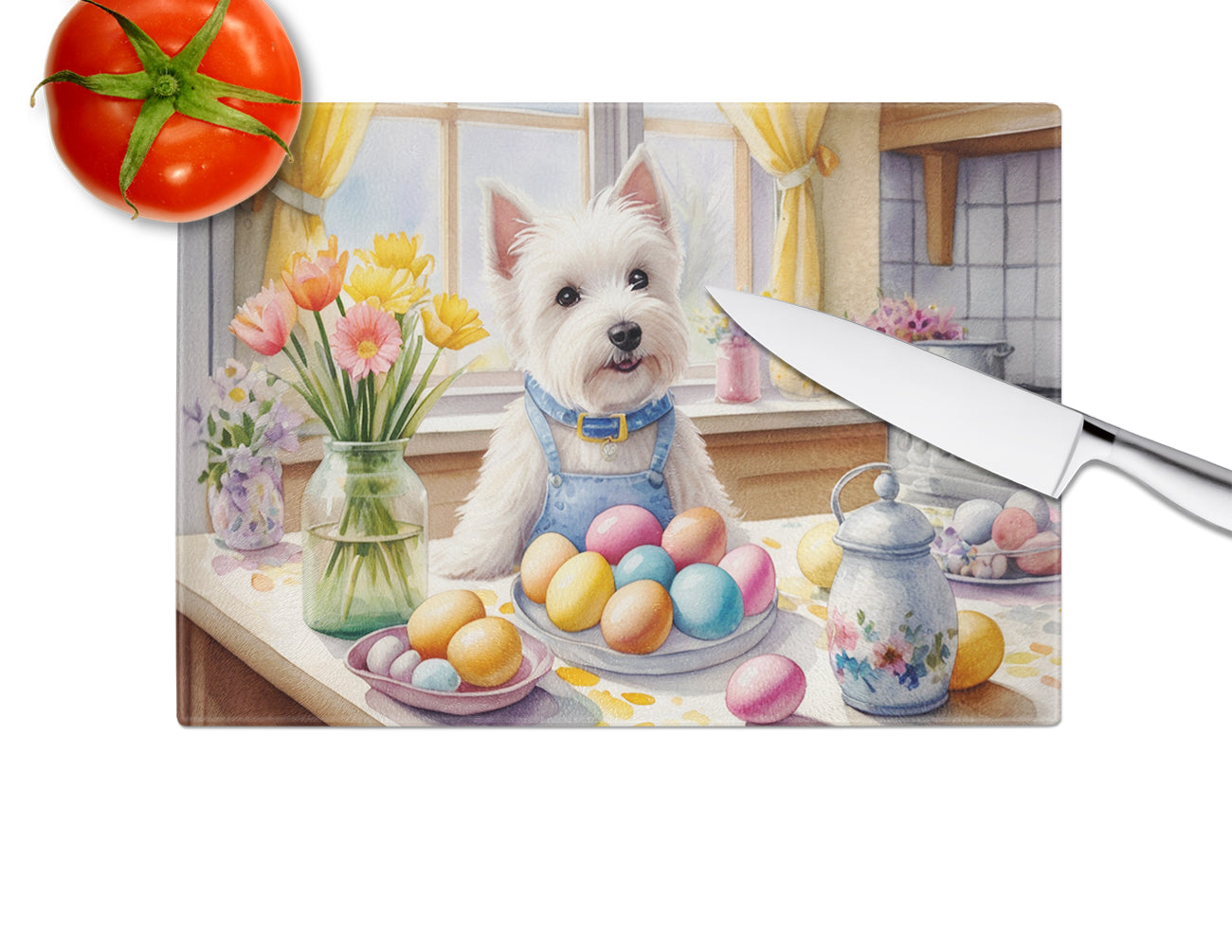 Decorating Easter Westie Glass Cutting Board