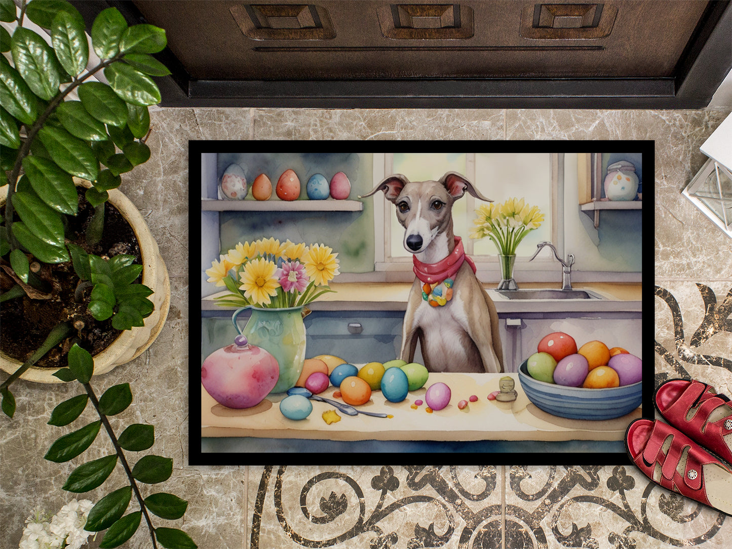 Decorating Easter Whippet Doormat