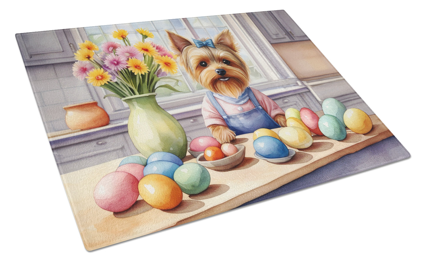 Buy this Decorating Easter Yorkshire Terrier Glass Cutting Board