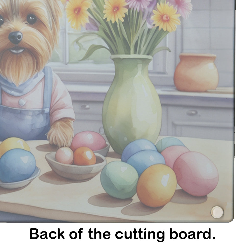 Decorating Easter Yorkshire Terrier Glass Cutting Board