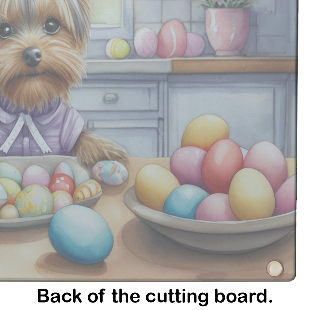 Decorating Easter Yorkshire Terrier Glass Cutting Board