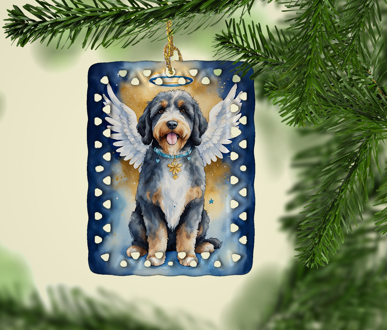 Bernedoodle My Angel Porcelain Ornament